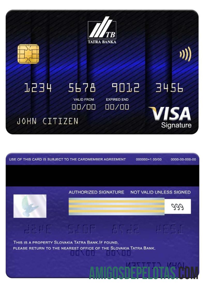 Cartão de assinatura Visa do Eslováquia Tatra Bank baixar para verificação